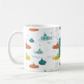Cute Submarine Nautical Deep Sea Fish Pattern コーヒーマグカップ (左)