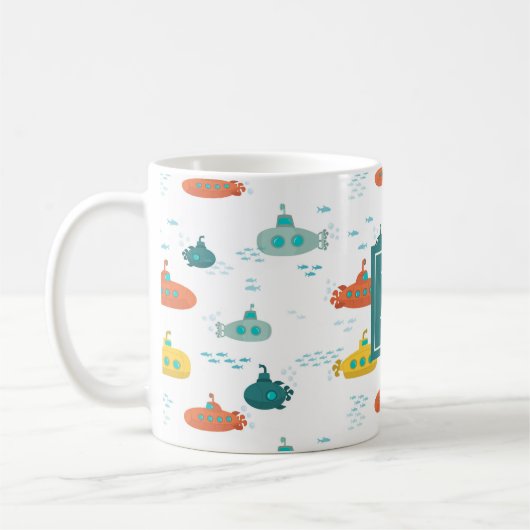 Cute Submarine Nautical Deep Sea Fish Pattern コーヒーマグカップ (左)