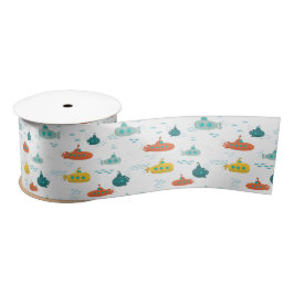 Cute Submarine Nautical Deep Sea Fish Pattern サテンリボン