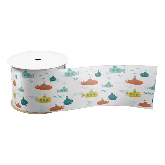 Cute Submarine Nautical Deep Sea Fish Pattern サテンリボン (リール)