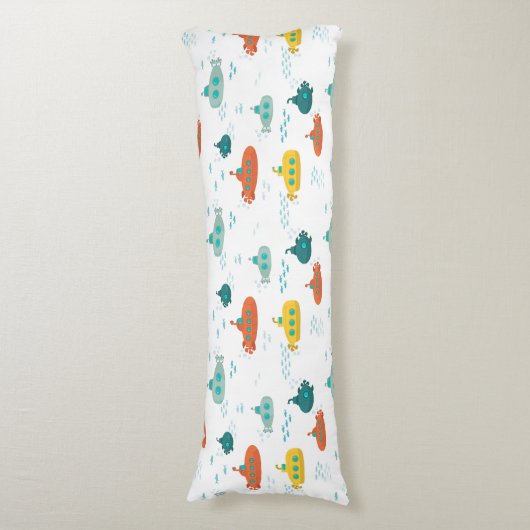 Cute Submarine Nautical Deep Sea Fish Pattern ボディピロー (正面縦)