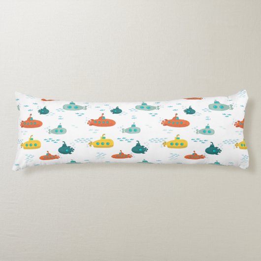 Cute Submarine Nautical Deep Sea Fish Pattern ボディピロー (正面)