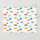 Cute Submarine Nautical Deep Sea Fish Pattern ポストカード (正面)