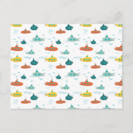 Cute Submarine Nautical Deep Sea Fish Pattern ポストカード