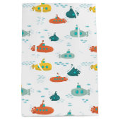 Cute Submarine Nautical Deep Sea Fish Pattern ミディアムペーパーバッグ (正面)