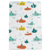Cute Submarine Nautical Deep Sea Fish Pattern ミディアムペーパーバッグ (裏面)