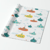 Cute Submarine Nautical Deep Sea Fish Pattern ラッピングペーパー (アンロールド)