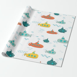 Cute Submarine Nautical Deep Sea Fish Pattern ラッピングペーパー