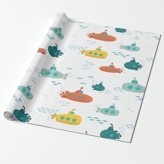 Cute Submarine Nautical Deep Sea Fish Pattern ラッピングペーパー (アンロールド)
