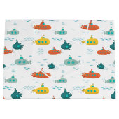 Cute Submarine Nautical Deep Sea Fish Pattern ラージペーパーバッグ (正面)