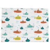 Cute Submarine Nautical Deep Sea Fish Pattern ラージペーパーバッグ (裏面)