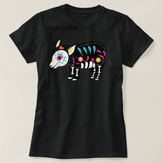 Cute Sugar Skull Mexican Pig Halloween Day Of The  Tシャツ (デザイン正面)