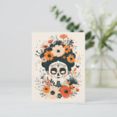 Cute Sugar Skull with Flowers Day of The Dead ポストカード (スタンド正面)