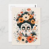 Cute Sugar Skull with Flowers Day of The Dead ポストカード (正面/裏面)