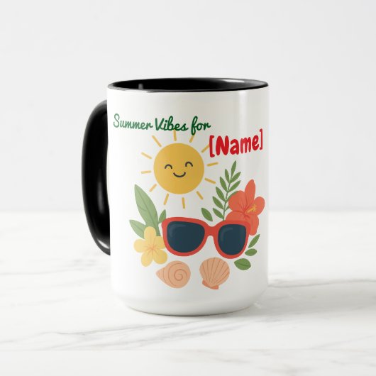 Cute Summer Beach Mug Personalized Name | Sun マグカップ (正面左)
