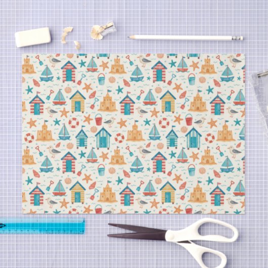 Cute Summer Beach Ocean Pattern Tissue Paper 薄葉紙 (クラフト)