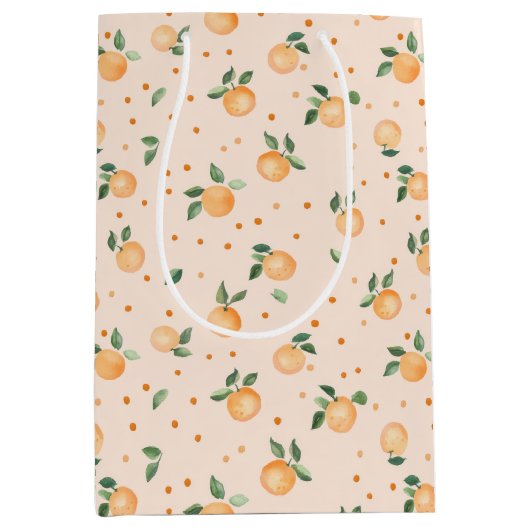Cute Summer Citrus Oranges Fruit Pattern ミディアムペーパーバッグ (正面)