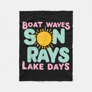 Cute Summer Lake Life Beach Boat Waves Sun Rays フリースブランケット