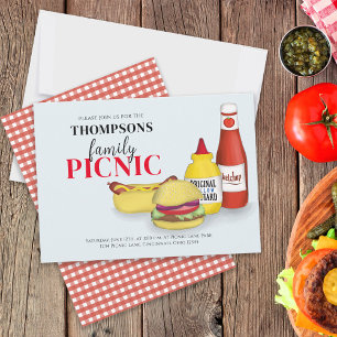 Cute Summer Picnic Trendy Whimsical Gingham  招待状