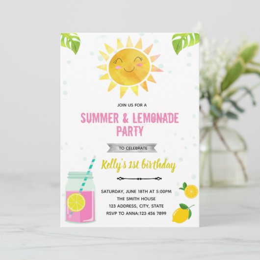 Cute summer pink lemonade invitation 招待状 (スタンド正面)