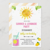 Cute summer pink lemonade invitation 招待状 (正面/裏面)