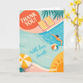 Cute Summer Pool Party Thank You Beach Tropical カード (黄色い花)