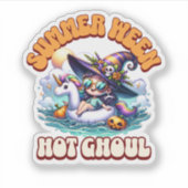Cute Summerween Witch Unicorn Pool Float Halloween シール (正面)