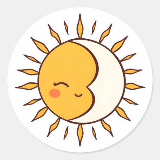 Cute Sun and Moon Celestial Kawaii Sticker ラウンドシール (正面)