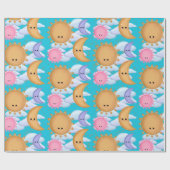 Cute Sun Moon and Cloud Pattern Wrapping Paper ラッピングペーパー (フラット)