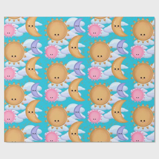 Cute Sun Moon and Cloud Pattern Wrapping Paper ラッピングペーパー (フラット)