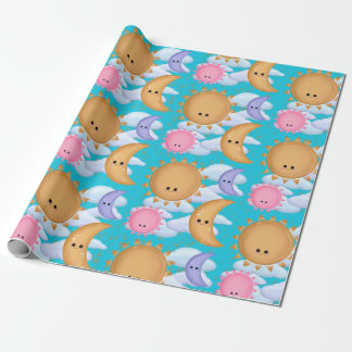 Cute Sun Moon and Cloud Pattern Wrapping Paper ラッピングペーパー