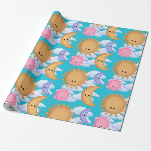 Cute Sun Moon and Cloud Pattern Wrapping Paper ラッピングペーパー (アンロールド)