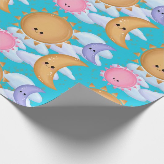 Cute Sun Moon and Cloud Pattern Wrapping Paper ラッピングペーパー (角)