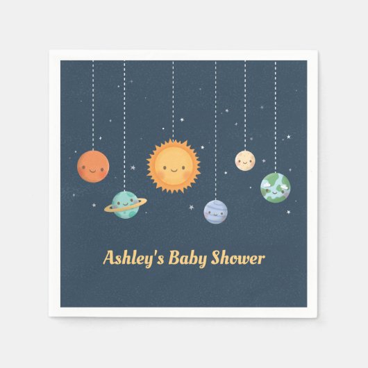 Cute Sun Planets宇宙をテーマにした赤ちゃんシャワー スタンダードカクテルナプキン (正面)