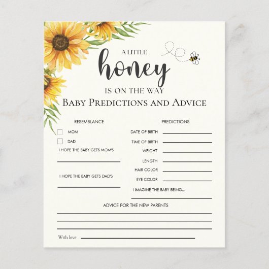 Cute Sunflower Bee Baby Shower (正面)