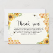 Cute Sunflower Bee Baby Shower サンキューカード (正面)