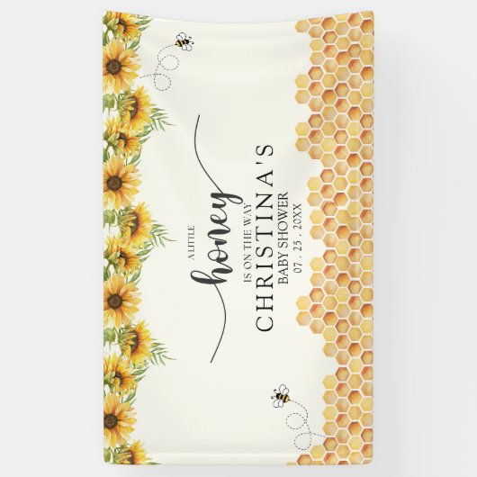 Cute Sunflower Bee Baby Shower 横断幕 (縦)