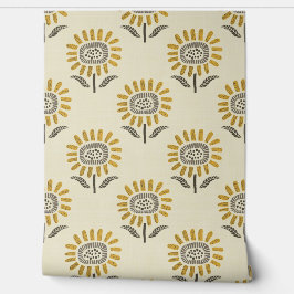 Cute Sunflower Block Print in Mustard & Beige 壁紙