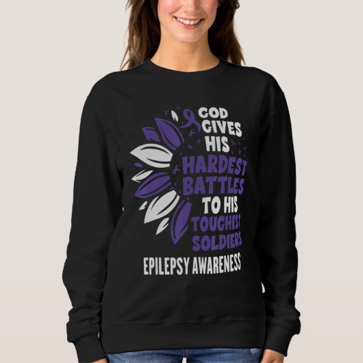 Cute Sunflower Purple Ribbon Epilepsy Awareness スウェットシャツ (正面)