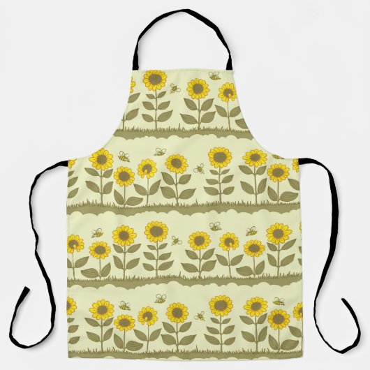 Cute sunflowers and bees seamless pattern エプロン (正面)