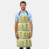 Cute sunflowers and bees seamless pattern エプロン (着用した状態)