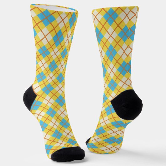 Cute Sunny Yellow and Blue Argyle Pattern ソックス (傾斜あり)