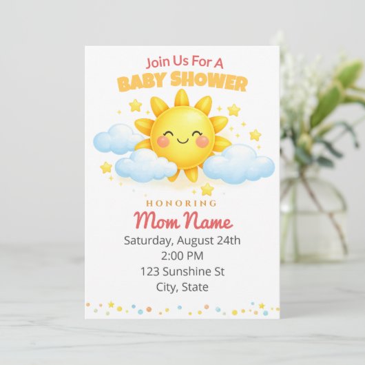 Cute Sunshine Baby Shower 招待状 (スタンド正面)