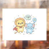 Cute Superhero Lion and Elephant Friends Cartoon ウィンドウサイン (シート2)