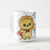 Cute Superhero Lion and Elephant Friends Cartoon コーヒーマグカップ (正面左)