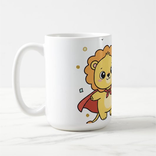 Cute Superhero Lion and Elephant Friends Cartoon コーヒーマグカップ (左)