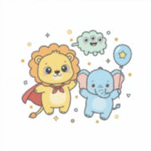 Cute Superhero Lion and Elephant Friends Cartoon シール (正面)
