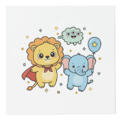 Cute Superhero Lion and Elephant Friends Cartoon フォトキューブ (正面)