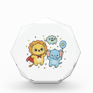 Cute Superhero Lion and Elephant Friends Cartoon フォトブロック