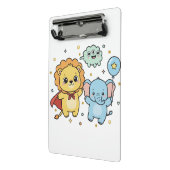 Cute Superhero Lion and Elephant Friends Cartoon ミニクリップボード (アングル2)